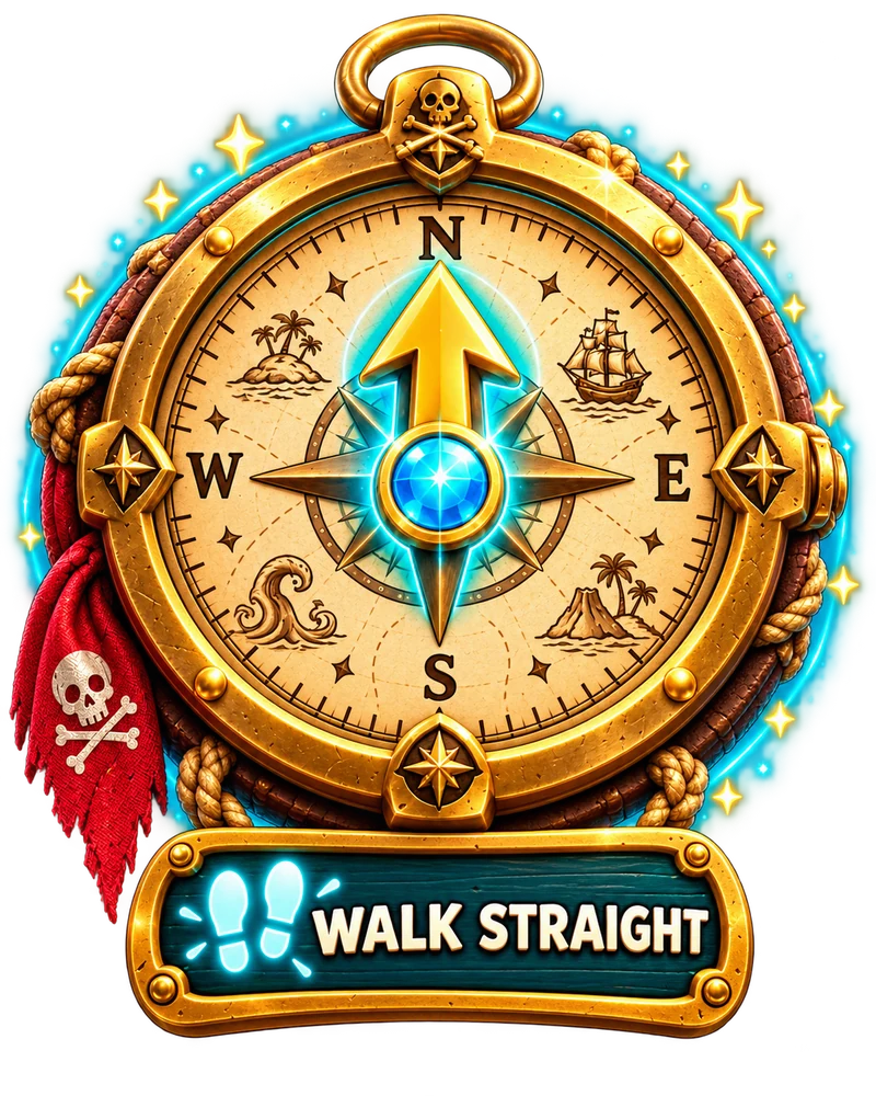 The Captain’s Treasure Compass. Walk straight.